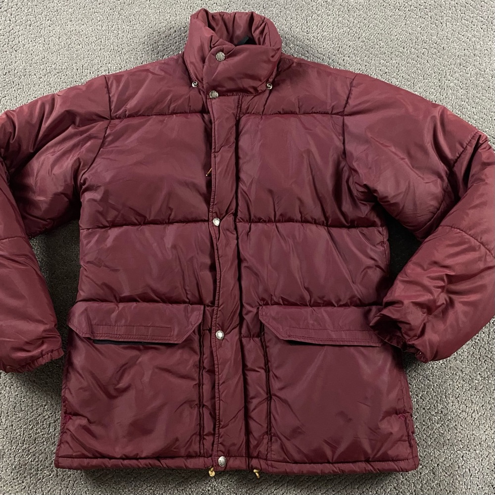 Vintage 70s 80s The North Face Down Puffer Jacket Men's Small Burgundy No Hood